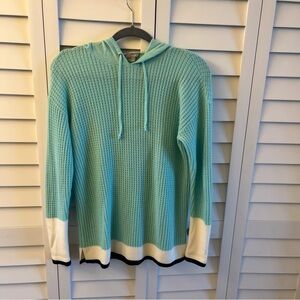 Talbots Aqua and White Hooded Sweater